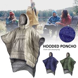 Fashion Winter Warm Ponchos Capes For Women Men Solid Color Wearable Sleeping Bag Outdoor Camping Hiking Riding Motorcycle Cloak