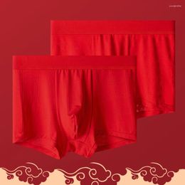 Underpants Men Chinese Style Red Underwear Modal Mid-waist Boxer Shorts Breathable Sexy Briefs Panties Men's Wedding Lingerie