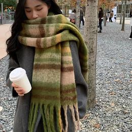 Scarves Winter Warm Plaid Fringe Scarf Women Vintage Thicken Colour Shawl Couple Ins Korean Velvet Brand Autumn Outdoor 231026