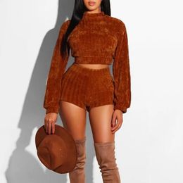 Women's Two Piece Pants Women 2 Piece Outfits Long Sleeve Sweatshirt Shorts Ladies Fashion Clothes Sets 231026