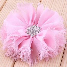Decorative Flowers 5pcs 3" Artificial Fabric Frayed Bristles With Bling Snow Rhinestone Button Lace Trim Patch Applique Wedding