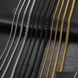 Chains 2Mm M 5Mm Black Round Box Link Chain Necklace For Men Boy Stainless Steel Wholesale Drop Jewelry Knm118 Drop Delivery Dhgarden Ot3Wa