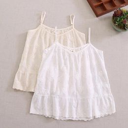 Women's Tanks Summer Cotton Lace White Tops For Women Fashion Sexy Loose Sleeveless Lady Backless Camis