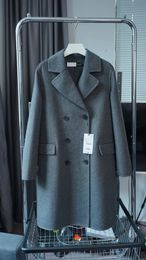 Women's Wool Blends ETJ2023TRAF doublesided tweed coat vintage blazer collar double breasted midlength blended Woollen 231026