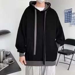 Men's Hoodies Trendy Hooded Pullover Sweater For Men Contrast Color Long Drawstring Street Hip Hop Baggy Hoody Shirt Brand Clothes