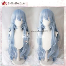 Catsuit Costumes EVA Ayanami Rei Cosplay Long Light Blue Curly Wavy Heat Resistant Hair Hollaween Christmas Party Wig + Free Wig Cap