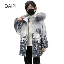 Down Coat 415 Year Old Jacket for Boy Hooded Letter Fluff Warm Windproof Child 2023 Fashion Parkas Kids Winter s 231026