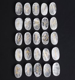 25 Pieces Natural Clear Quartz Carved Crystal Reiki Healing Palm Stone Engraved Pagan Lettering Wiccan Rune Stones Set with a 9239879