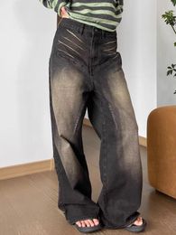 Women's Jeans QWEEK Y2K Vintage Baggy Women Streetwear Hip Hop Oversized Black Denim Pants Harajuku Retro Aesthetic Wide Leg Trousers