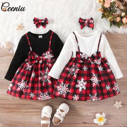 Girl Dresses Ceeniu 0-6Y Christmas Dress Fuax 2pcs Big Bowknot Snowflake Plaid For Year Children's Clothing