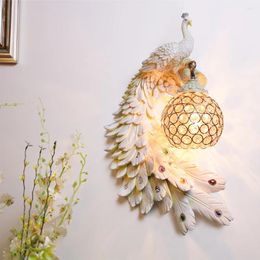 Wall Lamp SGROW LED Twins Peacock Modern Creative Colourful Gold White Light Crystal Metal Lamps For Corridor Deco