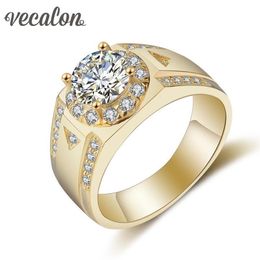 Vecalon Men Jewellery wedding Band ring 1 5ct diamond Cz Yellow gold filled 925 Sterling Silver Engagement Finger ring3179