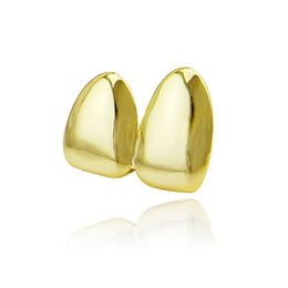 New Arrived Double Caps 18K Yellow Gold Colour Plated Grillz Canine Plain Two Teeth Right Top Single Caps Grills205F