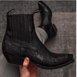 Boots Western Cowboy Burnt Flower Men's Boots Black Brown Handmade Chelsea Boots for Men Size 3848 231026