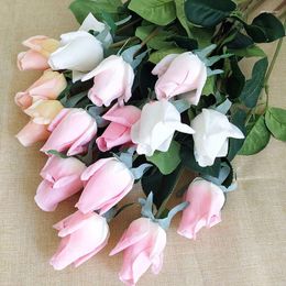 Decorative Flowers 10pcs /lot Single Branch Rose Bud Real Touch Artificial Valentine's Gift Roses Wedding Bouquet Luxury Home Decor Floral