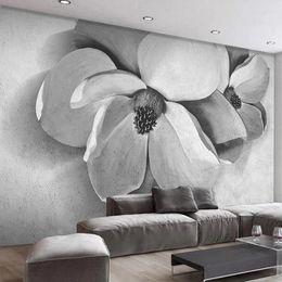 Wallpapers Custom Wallpaper Industrial Wind Grey 3D Flower Rose Po Mural Living Room TV Sofa Background Wall Covering Home Decor Fresco