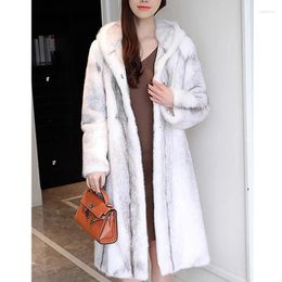 Women's Fur Winter Fashion Mid Length Hooded Long Sleeve Loose Thickened Mink Fleece Imitation Coat Temperament Trend