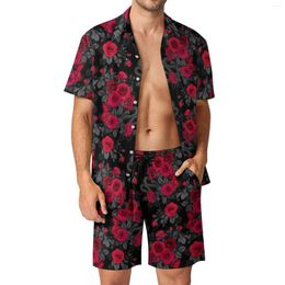 Men's Tracksuits Rose Floral Men Sets Red Flowers Casual Shorts Summer Trending Vacation Shirt Set Short Sleeves Graphic Big Size Suit Gift