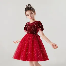 Girl Dresses Baby Girls Dress Solid Color Fluffy Kids Formal Costume 2023 Summer 2 To 10 Yrs Children's Party Clothing