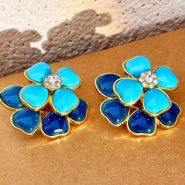 Stud Earrings Blue Irregular Double Layer Flower For Petal Waterdrop Round Earring Women Jewellery Vintage France Court Style