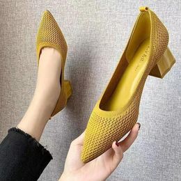 Dress Shoes Women's High Heels 2023 Spring And Autumn Knitted Breathable Fashion Pattern (High Heel 5cm)