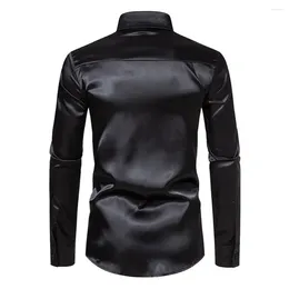 Men's Casual Shirts Solid Color Men Shirt Stylish Silk-like Satin Long Sleeve Slim Fit Button Down For Business Formal Attire