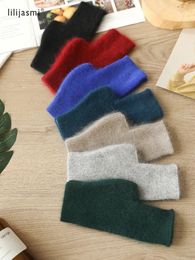 Five Fingers Gloves Mink Cashmere Autumn Winter Gloves Fingerless Warm Racoon Wool Mitten Wrist Length With Thumb Hole Mitts Korean Female Lovely 231027