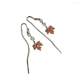 Dangle Earrings Fashion Long Women's Drop Delicate Premium Red Feeling Niche Maple Zirconia Ear Wires Autumn And Winter Jewellery