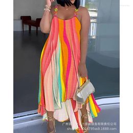 Casual Dresses Colorful Chain Strap Asymmetrical Dress For Women 2023 Y2K INS Clothes Sleeveless Irregular Bohemian Vacation