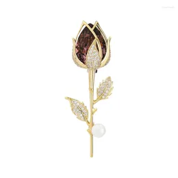 Brooches YYSuniee Elegant Gold Plated Rose Brooch Pin For Women Flower Pearl Corsage Copper Jewellery Suit Clothing Accessories