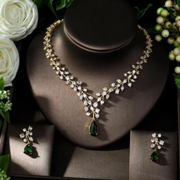 Necklace Earrings Set Fashion Charm Green Water Drop Dubai Gold Color Wedding Sets Bijoux Mariage N-1014