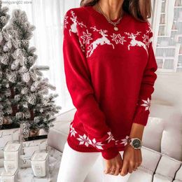 Women's Knits Tees Sweater Women Christmas Deer Knitted Long Sleeve Round Neck Ladies Jumper Fashion Casual Winter Autumn Pullover Tops T231027