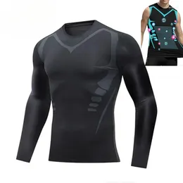 Men's Body Shapers Long Sleeve Ionic Shaping Vest Men Ice-Silk Slimming Shaper Compression Tank Top Tummy Control Fitness Workout Shirts