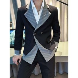New Designer Male Two Piece Business Casual Suit Fashion Matching Set Elegant For Men Colour Blocking