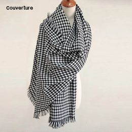 Scarves Brand Blanket Scarf for Women plaid Black and White Houndstooth Cashmere Warm Thick Long Pashmina Shawls y231026