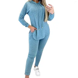 Women's Hoodies Solid Colour Hooded Long Sleeved Hoodie Casual Pants Suit Sweatshirt Tunic Women