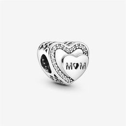 New Arrival 100% 925 Sterling Silver Sparkling Mom Heart Charm Fit Original European Charm Bracelet Fashion Jewelry Accessories260R