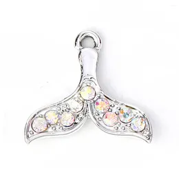 Pendant Necklaces Doreen Box Zinc Based Alloy Charms Fish Whale Tail Gold AB Silver Colour Rhinestone 20mm( 6/8") X 19mm( 10 PCs