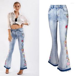 Women's Jeans S-4XL Stereoscopic 3D Embroidered Woman Personalized Street Wear Flared Pants For Women Comfortable Casual Slim Blue