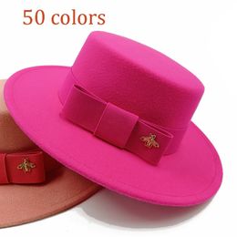 Wide Brim Hats Bucket Wholesale Fedora hats Winter round concave convex surface flat top bow elastic ribbon mens and womens felt jazz 231027