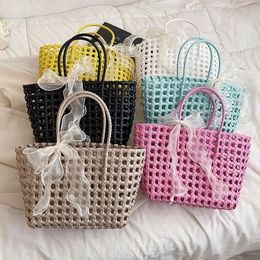 Evening Bags Fashion Handmade Woven Bag High Quality Women PVC Handbags Portable Shopping Basket Hand Ladies Hollow Beach Totes