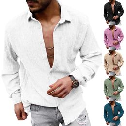 Men's Casual Shirts 2023 Men Cotton Linen ShirtsStanding Collar Male Solid Colour Long Sleeves Loose Tops Spring Autumn Handsome 's Shirt