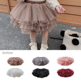 Skirts Baby Girls Brown Tutu Skirt Super Fluffy 6 Layers Pettiskirt Princess Ballet Dance Kids Tulle Xmas Child Clothes 231027
