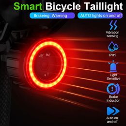 Bike Lights New bicycle intelligent automatic brake sensor light waterproof LED charging bicycle tail light bicycle tail light warning bicycle tail light 231027