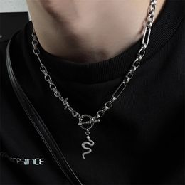 Japan/South Korea INS Cold Dark Wind Snake Pendant Long Fur Chain Spliced Necklace for Men and Women Punk Hip Hop Fashion Charm