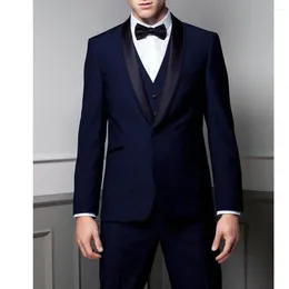 Men's Suits Men Blazer Terno Elegant Slim Fit Navy Blue Single Breasted Shawl Lapel Jacket Pants Vest Three Piece Costume Wedding 2023