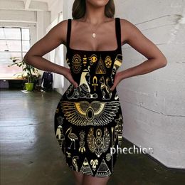 Abiti casual Phechion Horus Dio egiziano 3D Print Dress Donna Halter senza maniche Fashion Party Beach Novel Abbigliamento donna sexy Y07