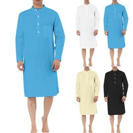 Ethnic Clothing 2023 Men's Sleep Robes Solid Colour Cotton Long Sleeve Comfort O Neck Leisure Nightgown Mens Bathrobes Homewear Plus