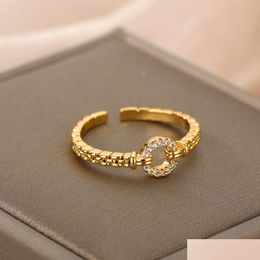 Band Rings Zircon Round Rings For Women Punk Rock Chain Open Adjusted Stainless Steel Ring Accessories Jewelry Gift Bijoux D Dhgarden Ot1Az