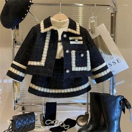 Clothing Sets Girl 2 Piece Tweed Set Winter Suit Clothes for Children's Cotton Padded Jacket Coat Skirt Kids Classic Outfits